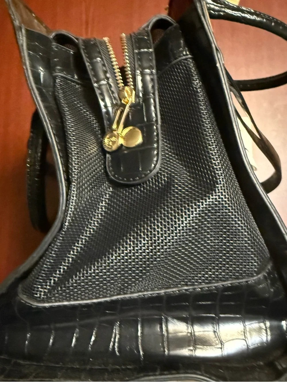 Black Croc-Embossed Pet Purse with Scarf Accent